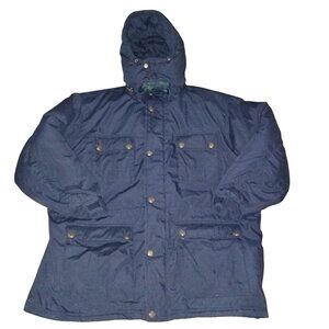 Windbreaker Parka Navy Mountain Field Jacket Pockets Zip Snaps Hood Men XXL